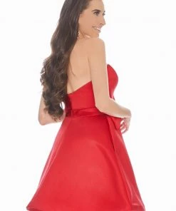 Ashley Lauren - 4082 Bow-Adorned Strapless Sweetheart Satin Dress