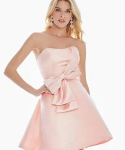 Ashley Lauren - 4082 Bow-Adorned Strapless Sweetheart Satin Dress