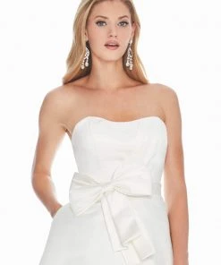Ashley Lauren - 4082 Bow-Adorned Strapless Sweetheart Satin Dress
