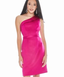 Ashley Lauren - 4088 Folded Asymmetrical Neck Satin Dress 12 Ashley Lauren - 4088 Folded Asymmetrical Neck Satin Dress