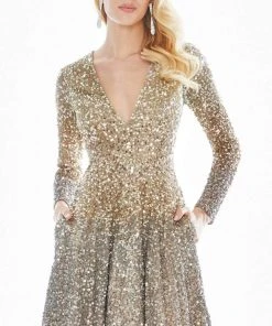 Ashley Lauren - 4124 Ombre Sequined Plunging V-neck A-line Dress 5 Ashley Lauren - 4124 Ombre Sequined Plunging V-neck A-line Dress