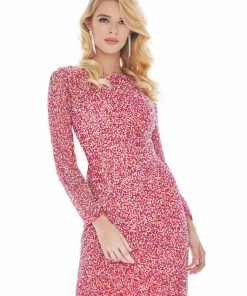 Ashley Lauren - 4130 Multi-Color Sequined Long Sleeve Sheath Dress