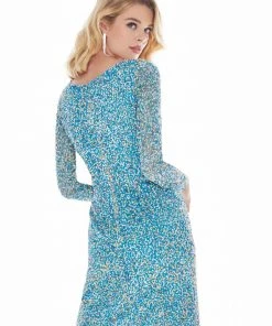 Ashley Lauren - 4130 Multi-Color Sequined Long Sleeve Sheath Dress