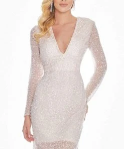 Ashley Lauren - 4131 Embellished Plunging V-neck Sheath Dress