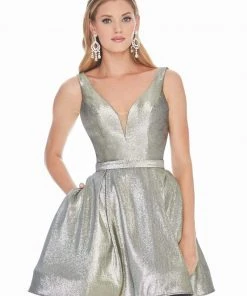 Ashley Lauren - 4175 Plunging V-neck Brocade A-line Dress 16 Ashley Lauren - 4175 Plunging V-neck Brocade A-line Dress