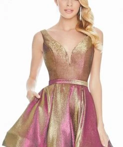 Ashley Lauren - 4175 Plunging V-neck Brocade A-line Dress