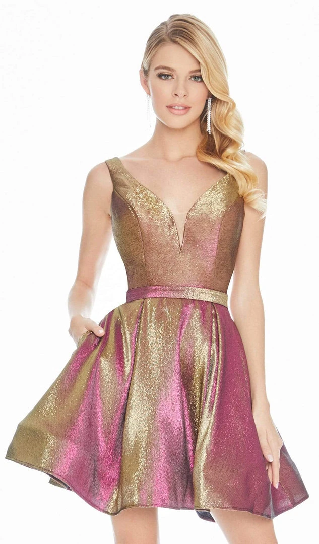 Ashley Lauren - 4175 Plunging V-neck Brocade A-line Dress 3 Ashley Lauren - 4175 Plunging V-neck Brocade A-line Dress