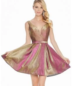 Ashley Lauren - 4175 Plunging V-neck Brocade A-line Dress 12 Ashley Lauren - 4175 Plunging V-neck Brocade A-line Dress