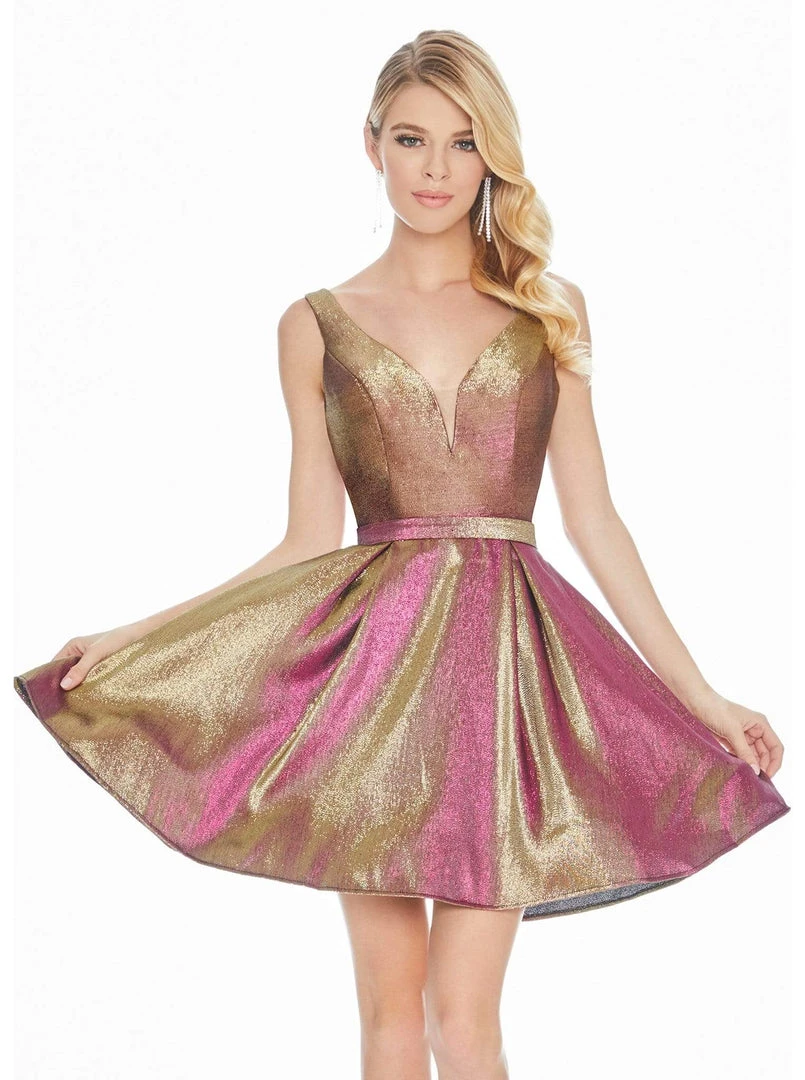 Ashley Lauren - 4175 Plunging V-neck Brocade A-line Dress 5 Ashley Lauren - 4175 Plunging V-neck Brocade A-line Dress