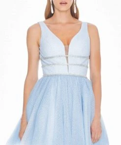 Ashley Lauren - 4180 Deep V-neck Glitter Tulle A-line Dress 9 Ashley Lauren - 4180 Deep V-neck Glitter Tulle A-line Dress