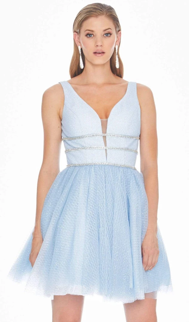 Ashley Lauren - 4180 Deep V-neck Glitter Tulle A-line Dress 5 Ashley Lauren - 4180 Deep V-neck Glitter Tulle A-line Dress