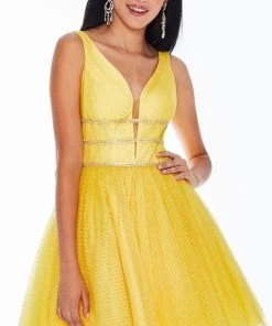 Ashley Lauren - 4180 Deep V-neck Glitter Tulle A-line Dress 11 Ashley Lauren - 4180 Deep V-neck Glitter Tulle A-line Dress