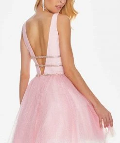 Ashley Lauren - 4180 Deep V-neck Glitter Tulle A-line Dress 8 Ashley Lauren - 4180 Deep V-neck Glitter Tulle A-line Dress