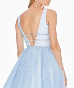 Ashley Lauren - 4180 Deep V-neck Glitter Tulle A-line Dress 10 Ashley Lauren - 4180 Deep V-neck Glitter Tulle A-line Dress