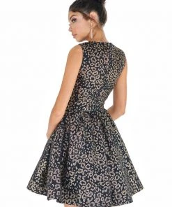 Ashley Lauren - 4210 Jewel Neck Leopard Print A-line Dress