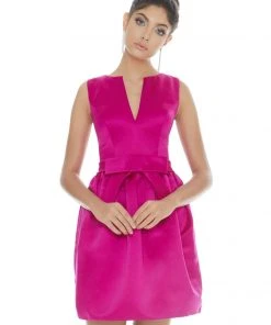 Ashley Lauren - 4213 V-neck Sheath Dress With Bow