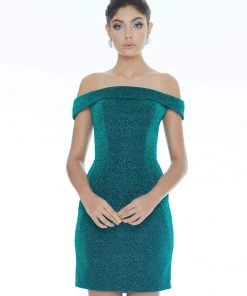 Ashley Lauren - 4240 Off-Shoulder Metallic Scuba Fitted Dress