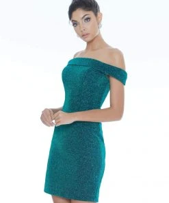 Ashley Lauren - 4240 Off-Shoulder Metallic Scuba Fitted Dress