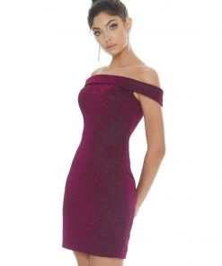 Ashley Lauren - 4240 Off-Shoulder Metallic Scuba Fitted Dress