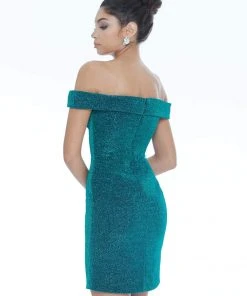 Ashley Lauren - 4240 Off-Shoulder Metallic Scuba Fitted Dress