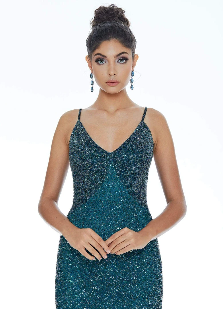 Ashley Lauren - 4246 Fully Beaded V-neck Fitted Dress 5 Ashley Lauren - 4246 Fully Beaded V-neck Fitted Dress