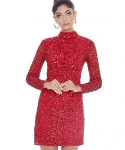 Ashley Lauren - 4252 Long Sleeve Open Back Sequined Cocktail Dress 14 Ashley Lauren - 4252 Long Sleeve Open Back Sequined Cocktail Dress