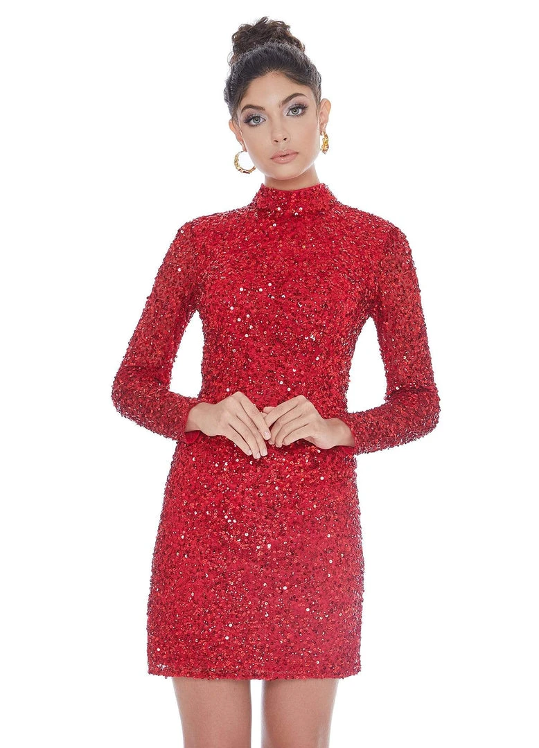 Ashley Lauren - 4252 Long Sleeve Open Back Sequined Cocktail Dress 6 Ashley Lauren - 4252 Long Sleeve Open Back Sequined Cocktail Dress