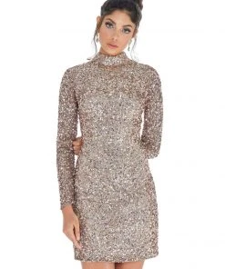 Ashley Lauren - 4252 Long Sleeve Open Back Sequined Cocktail Dress 17 Ashley Lauren - 4252 Long Sleeve Open Back Sequined Cocktail Dress