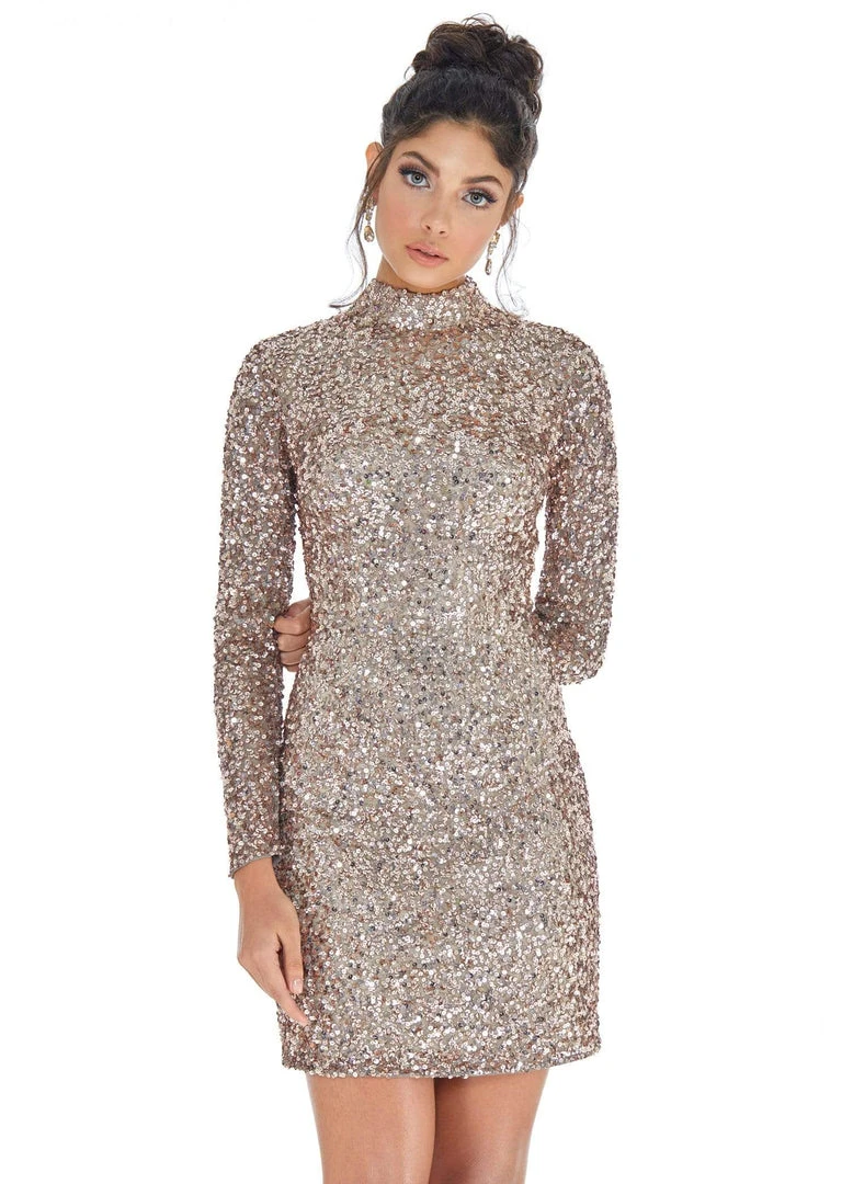 Ashley Lauren - 4252 Long Sleeve Open Back Sequined Cocktail Dress 9 Ashley Lauren - 4252 Long Sleeve Open Back Sequined Cocktail Dress