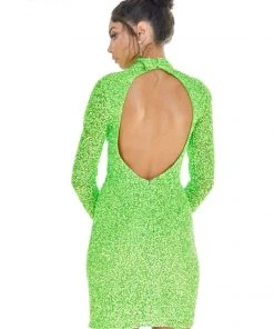 Ashley Lauren - 4252 Long Sleeve Open Back Sequined Cocktail Dress