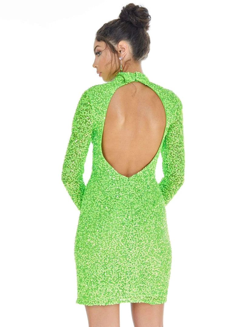 Ashley Lauren - 4252 Long Sleeve Open Back Sequined Cocktail Dress 4 Ashley Lauren - 4252 Long Sleeve Open Back Sequined Cocktail Dress