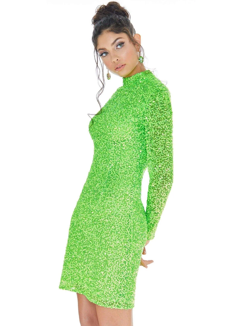 Ashley Lauren - 4252 Long Sleeve Open Back Sequined Cocktail Dress 5 Ashley Lauren - 4252 Long Sleeve Open Back Sequined Cocktail Dress