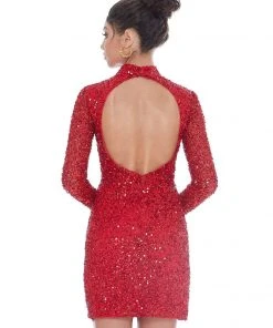 Ashley Lauren - 4252 Long Sleeve Open Back Sequined Cocktail Dress 15 Ashley Lauren - 4252 Long Sleeve Open Back Sequined Cocktail Dress