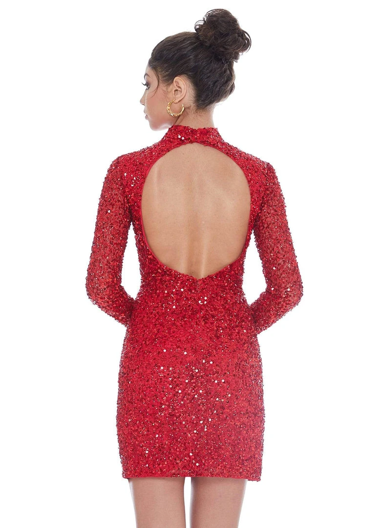 Ashley Lauren - 4252 Long Sleeve Open Back Sequined Cocktail Dress 7 Ashley Lauren - 4252 Long Sleeve Open Back Sequined Cocktail Dress