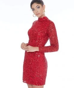 Ashley Lauren - 4252 Long Sleeve Open Back Sequined Cocktail Dress 16 Ashley Lauren - 4252 Long Sleeve Open Back Sequined Cocktail Dress