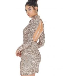Ashley Lauren - 4252 Long Sleeve Open Back Sequined Cocktail Dress 18 Ashley Lauren - 4252 Long Sleeve Open Back Sequined Cocktail Dress