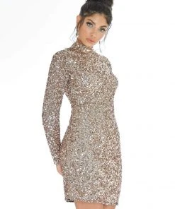 Ashley Lauren - 4252 Long Sleeve Open Back Sequined Cocktail Dress 19 Ashley Lauren - 4252 Long Sleeve Open Back Sequined Cocktail Dress