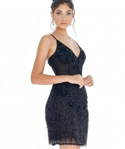 Ashley Lauren - 4261 Bead-Fringed Cocktail Sheer Dress