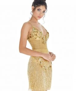 Ashley Lauren - 4261 Bead-Fringed Cocktail Sheer Dress