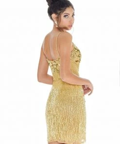 Ashley Lauren - 4261 Bead-Fringed Cocktail Sheer Dress