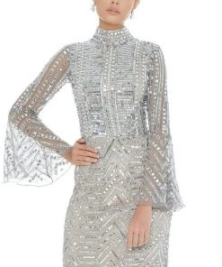 Ashley Lauren - 4265 Embellished Bell Sleeve High Neck Fitted Dress 9 Ashley Lauren - 4265 Embellished Bell Sleeve High Neck Fitted Dress