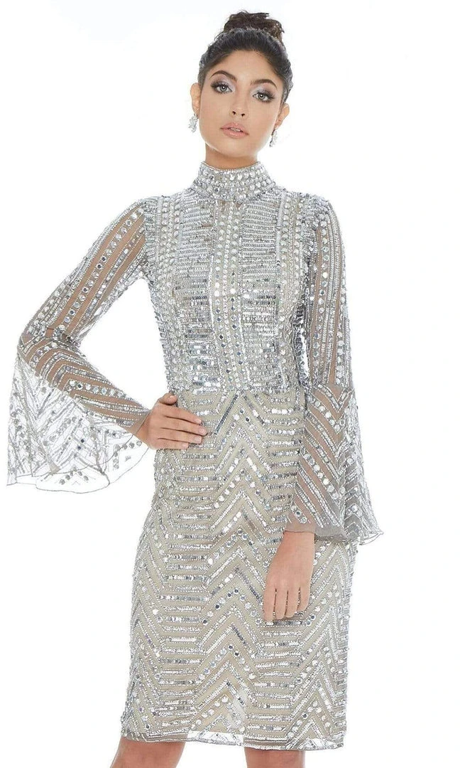 Ashley Lauren - 4265 Embellished Bell Sleeve High Neck Fitted Dress 5 Ashley Lauren - 4265 Embellished Bell Sleeve High Neck Fitted Dress