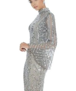 Ashley Lauren - 4265 Embellished Bell Sleeve High Neck Fitted Dress 11 Ashley Lauren - 4265 Embellished Bell Sleeve High Neck Fitted Dress