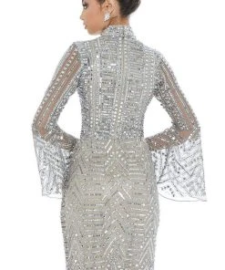 Ashley Lauren - 4265 Embellished Bell Sleeve High Neck Fitted Dress 10 Ashley Lauren - 4265 Embellished Bell Sleeve High Neck Fitted Dress