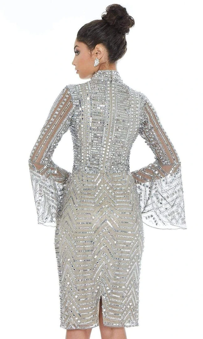 Ashley Lauren - 4265 Embellished Bell Sleeve High Neck Fitted Dress 6 Ashley Lauren - 4265 Embellished Bell Sleeve High Neck Fitted Dress