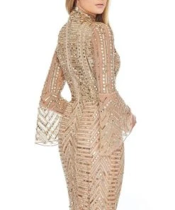 Ashley Lauren - 4265 Embellished Bell Sleeve High Neck Fitted Dress 8 Ashley Lauren - 4265 Embellished Bell Sleeve High Neck Fitted Dress