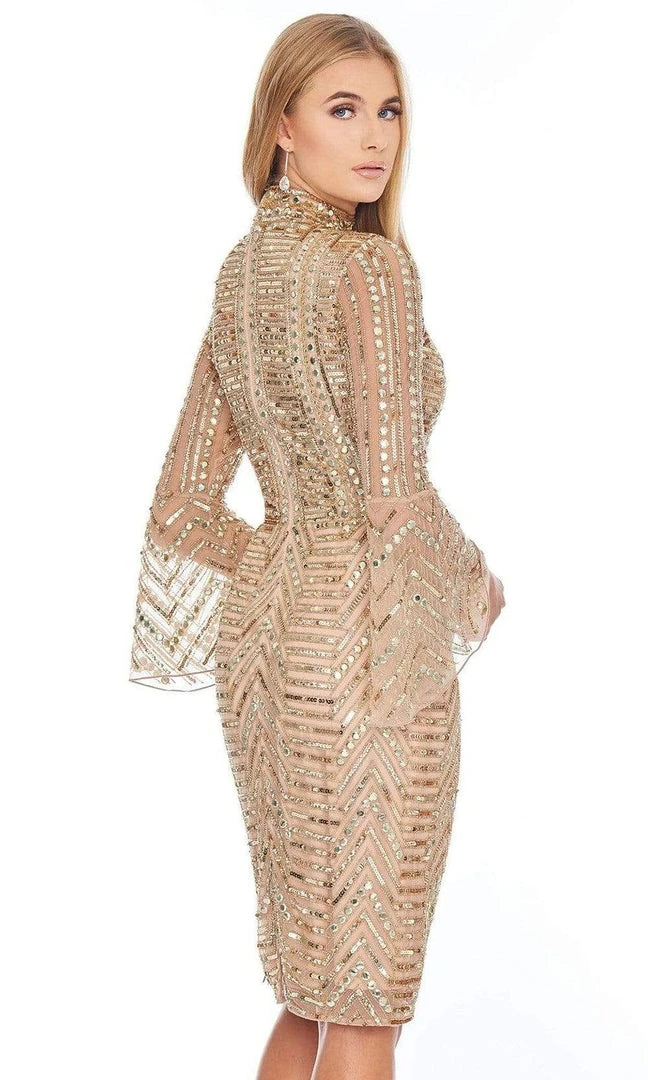 Ashley Lauren - 4265 Embellished Bell Sleeve High Neck Fitted Dress 4 Ashley Lauren - 4265 Embellished Bell Sleeve High Neck Fitted Dress