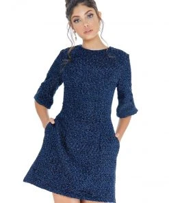Ashley Lauren - 4278 Quarter Length Sleeve Jewel Neck A-line Dress