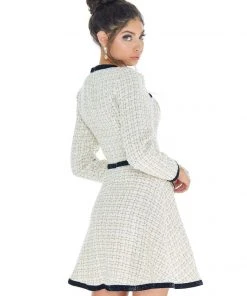 Ashley Lauren - 4281 Long Sleeve Jewel Neck Tweed A-line Dress