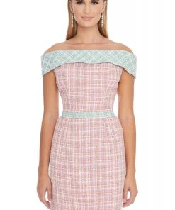 Ashley Lauren - 4329 Tweed Off-Shoulder Sheath Cocktail Dress